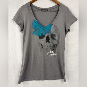 Metal Mulisha Ladies Sugar Bow Tee Size Medium, Grey